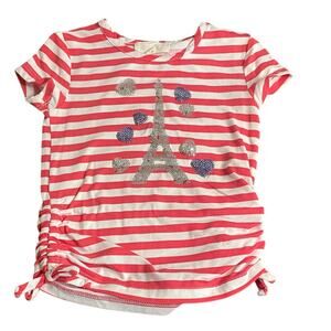 Btween pink striped Paris France Eiffel‎ Tower sequin short sleeve shirt SIZE 2T